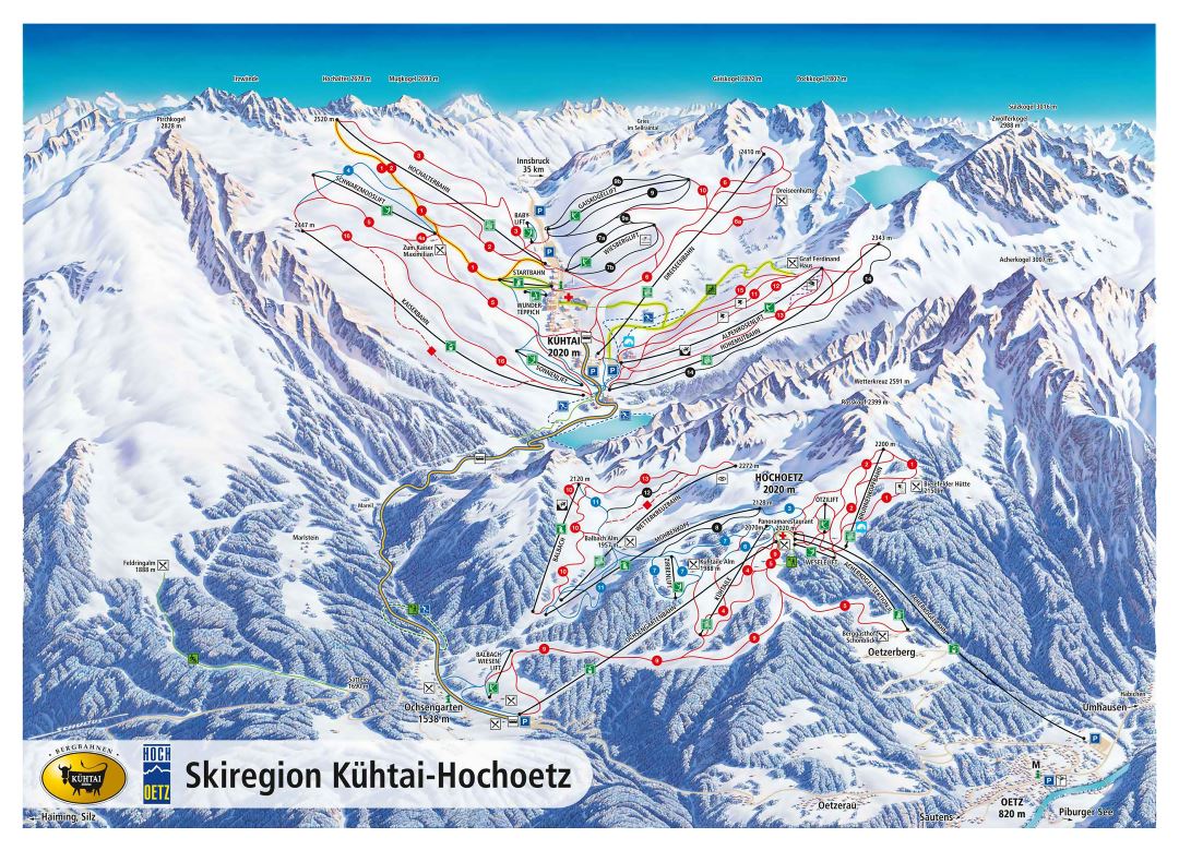 Large detailed piste map of Kuhtai, Innsbruck Ski Resort