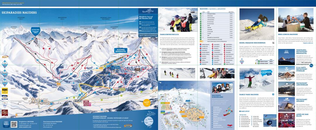 Large detailed piste map of Nauders Ski Resort - 2016