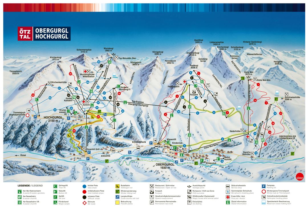 Large detailed piste map of Obergurgl - Hochgurgl, Otztal Ski Resort - 2010