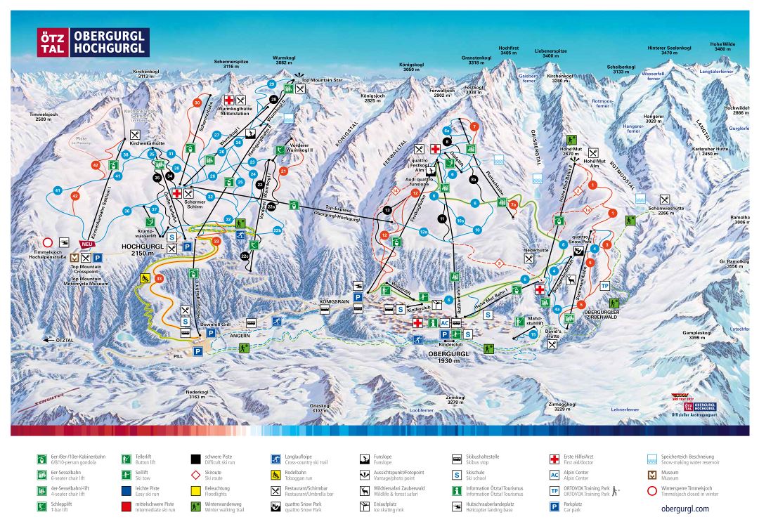Large detailed piste map of Obergurgl-Hochgurgl, Otztal Ski Resort - 2017