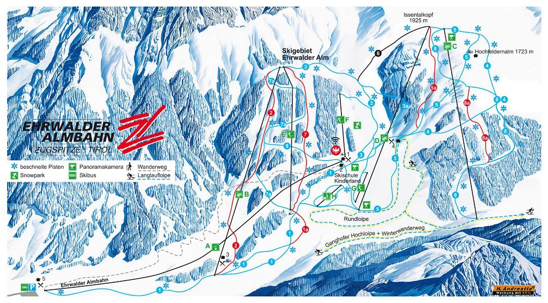 Large piste map of Ehrwald, Zugspitz Arena Ski Resort
