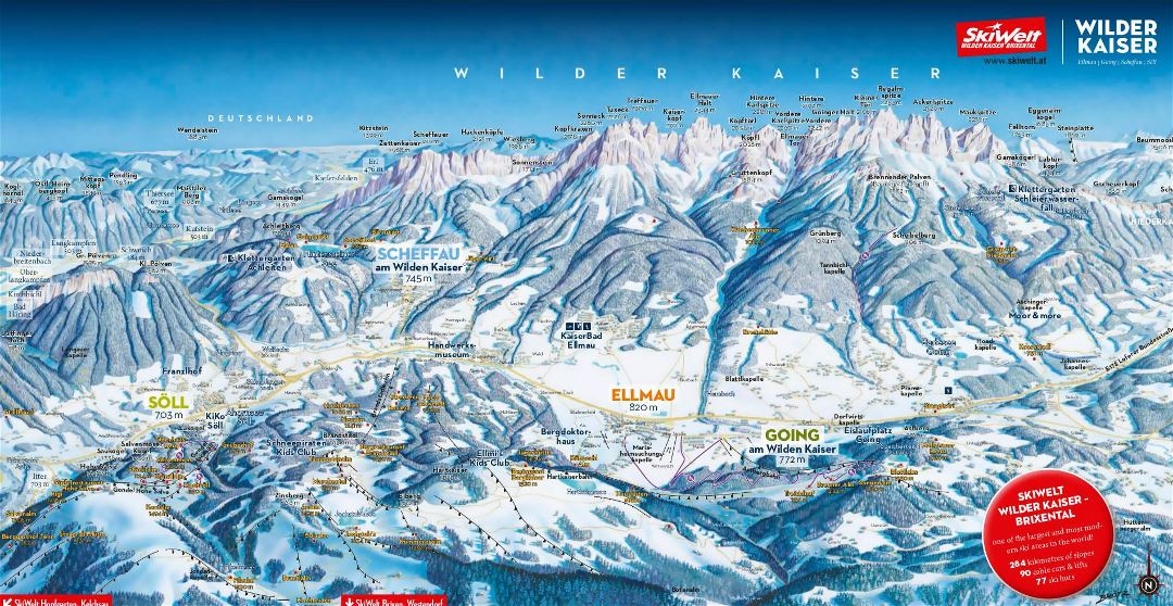 Large piste map of Ellmau, Going, Scheffau, Soll (Wilder Kaiser) - SkiWelt Ski Resort - 2018