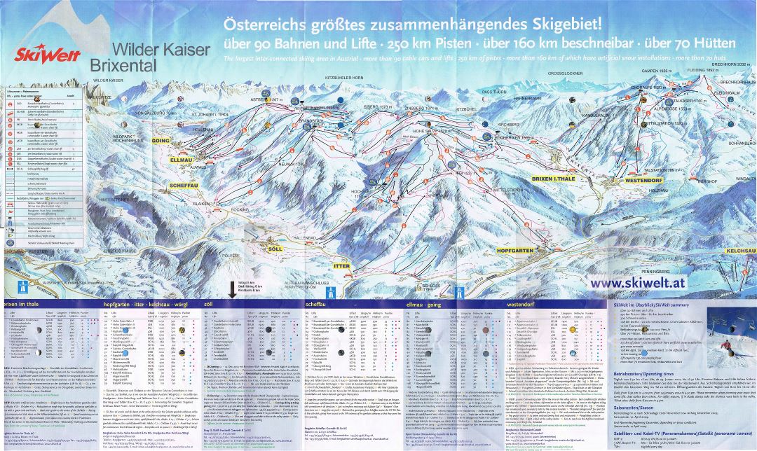 Large scale detailed piste map of SkiWelt Ski Resort area - 2004