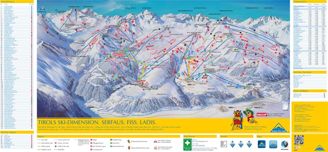Large scale piste map of Serfaus, Fiss, Ladis - Ski Dimension Ski Resort - 2018