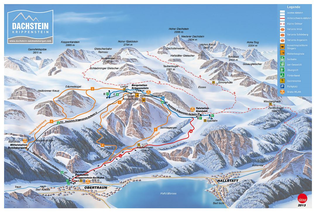 Detailed piste map of Dachstein-Krippenstein Ski Resort - 2013