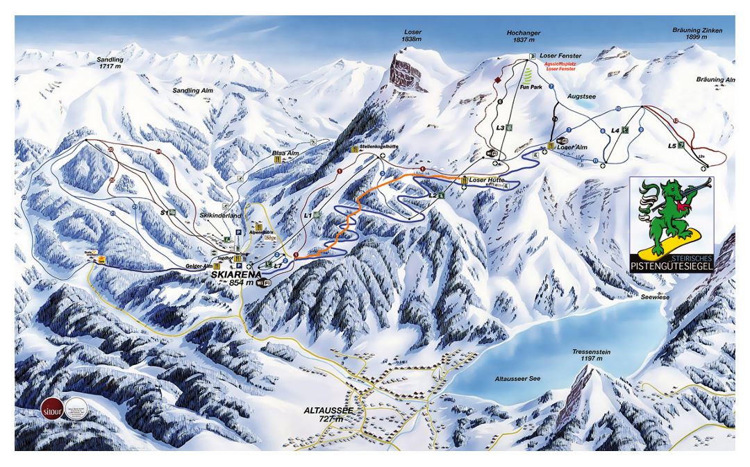 Detailed piste map of Loser Ski Resort - 2015