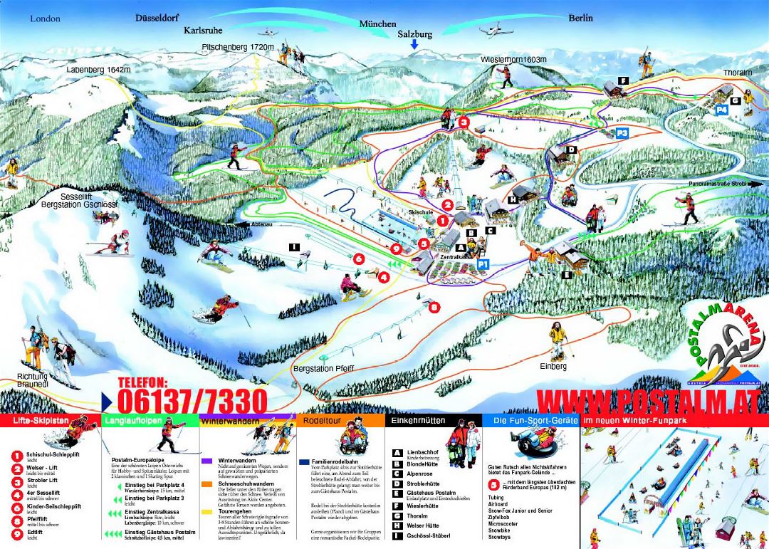 Detailed piste map of Postalm Ski Resort - 2008