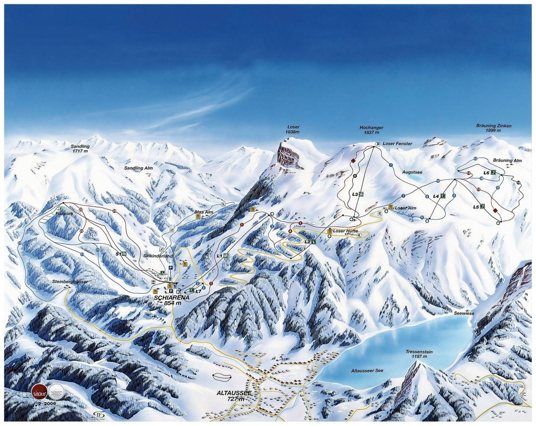 Large detailed piste map of Loser Ski Resort - 2009