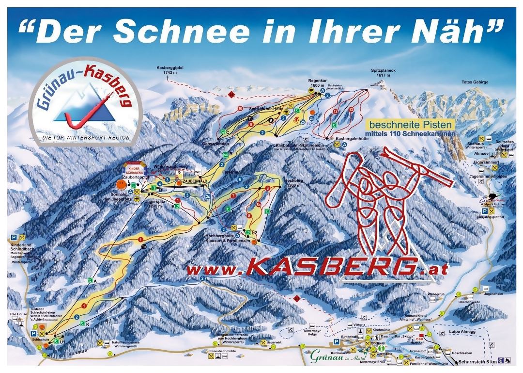 Large piste map of Kasberg Ski Resort - 2008