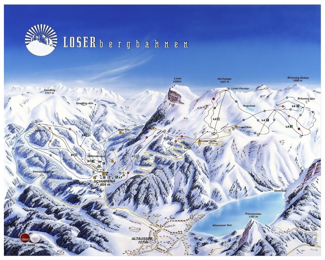 Large piste map of Loser Ski Resort - 2008
