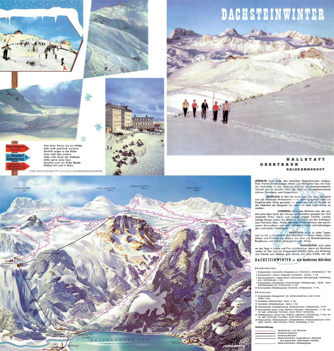 Large scale old piste map and tourist guide of Dachstein Ski Resort - 1958