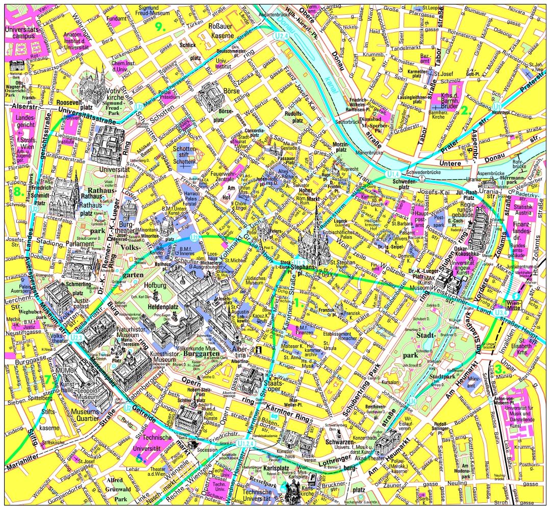 Detailed tourist map of Vienna city center
