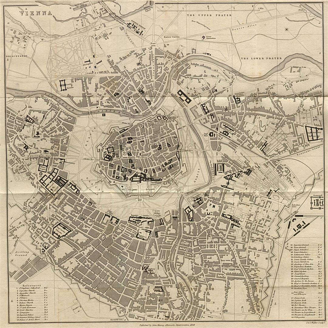 Large detailed old map of Vienna city - 1858