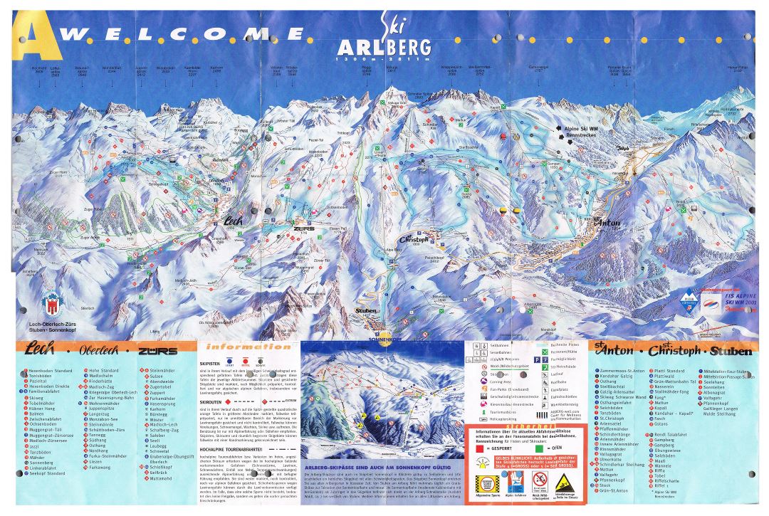 Large detailed piste map of Arlberg Ski Resort - 2004