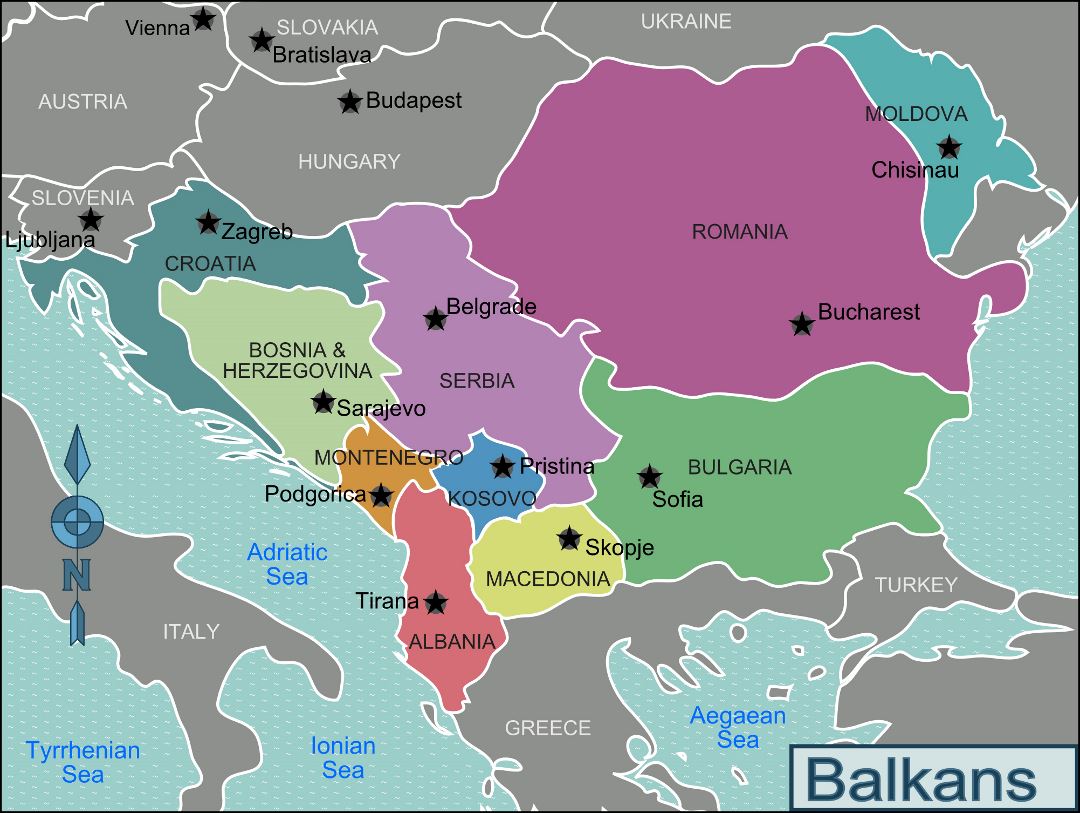 Large regions map of Balkans
