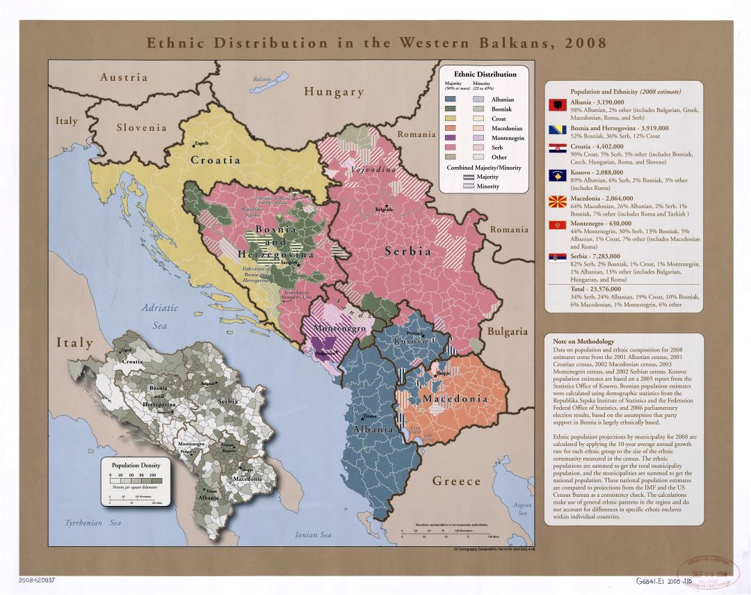 Large scale map of ethnic distribution in the Western Balkans - 2008