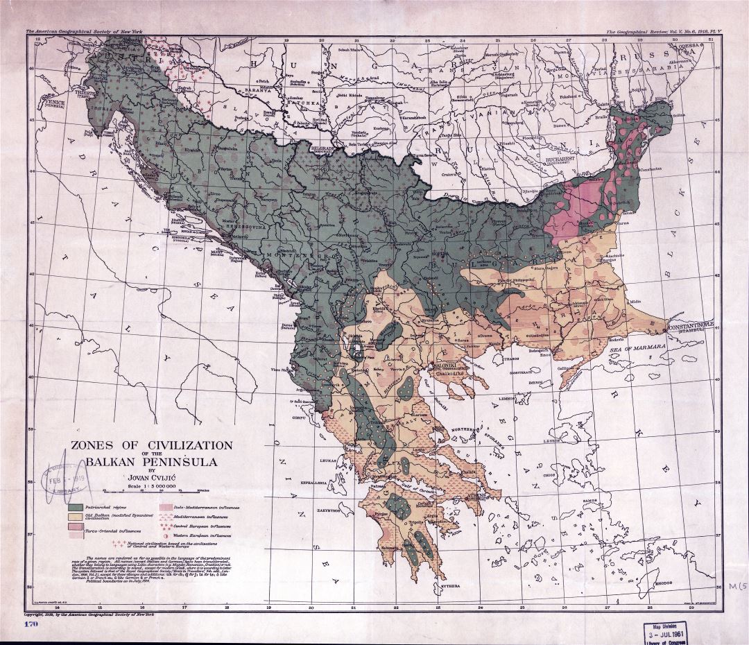 Large scale old map of zones of civilization of the Balkan Peninsula - 1918