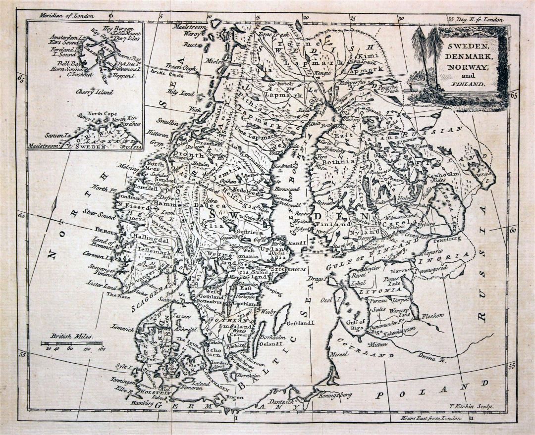 Large detailed old map of Scandinavia - 1780