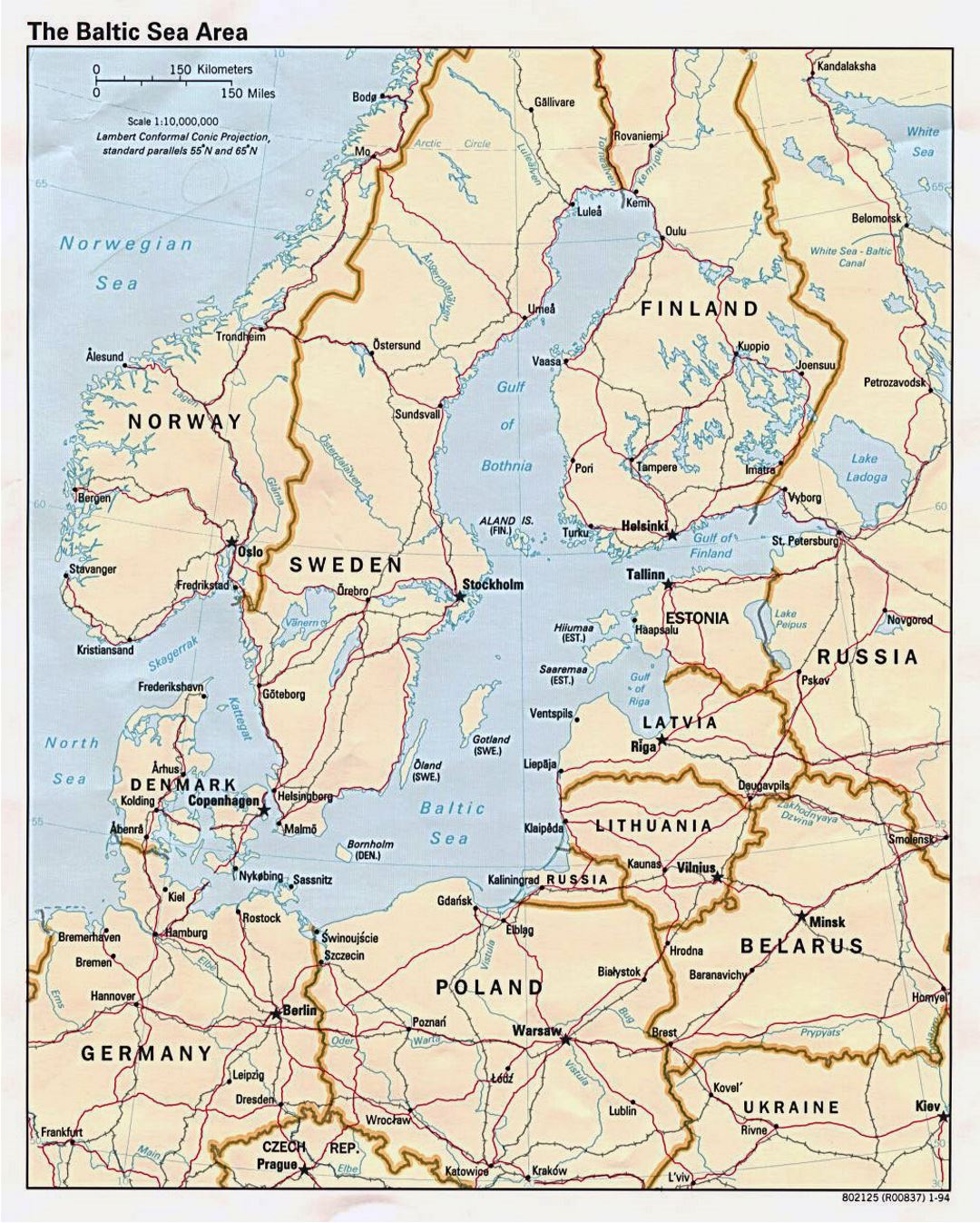 Large political map of the Baltic Sea Area - 1994