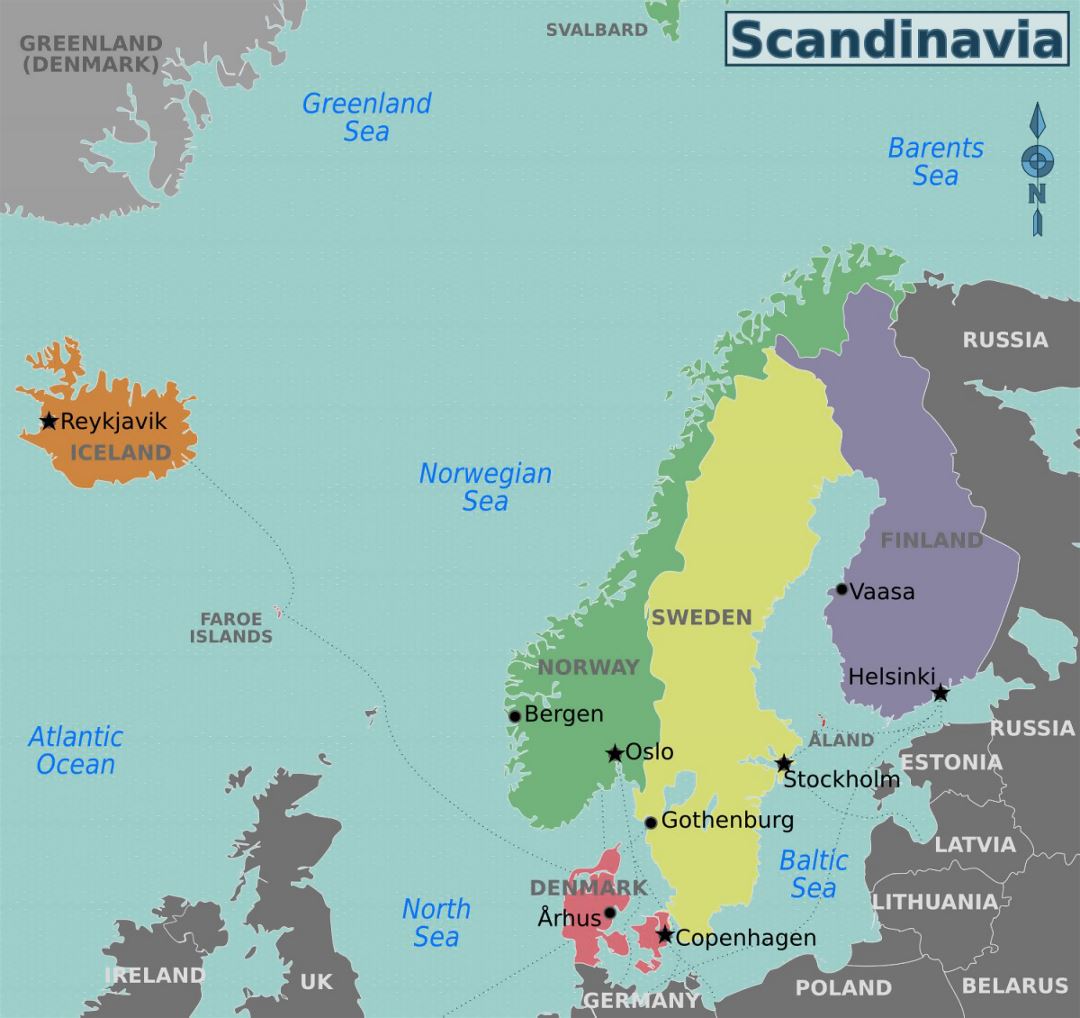 Large regions map of Scandinavia