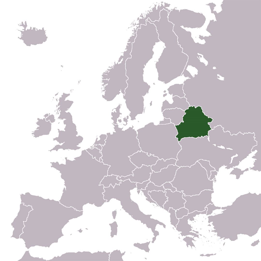 Large location map of Belarus in Europe