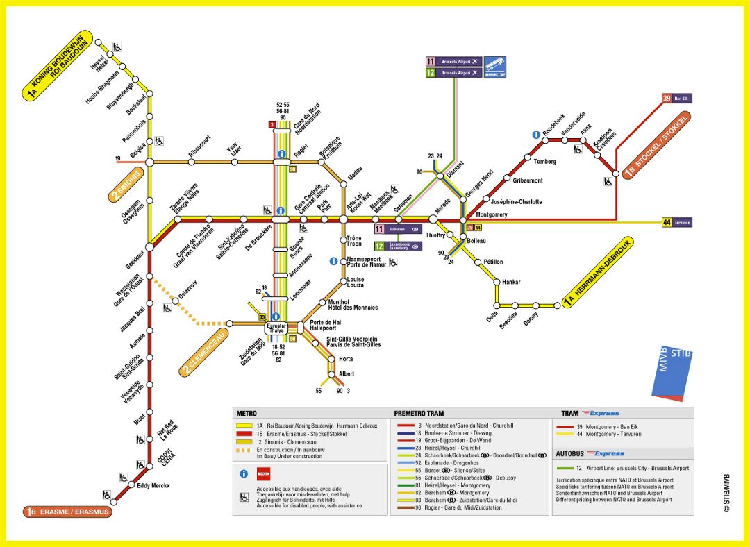 Detailed metro map of Brussels city