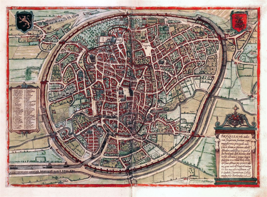 Large detailed medieval map of Brussels city