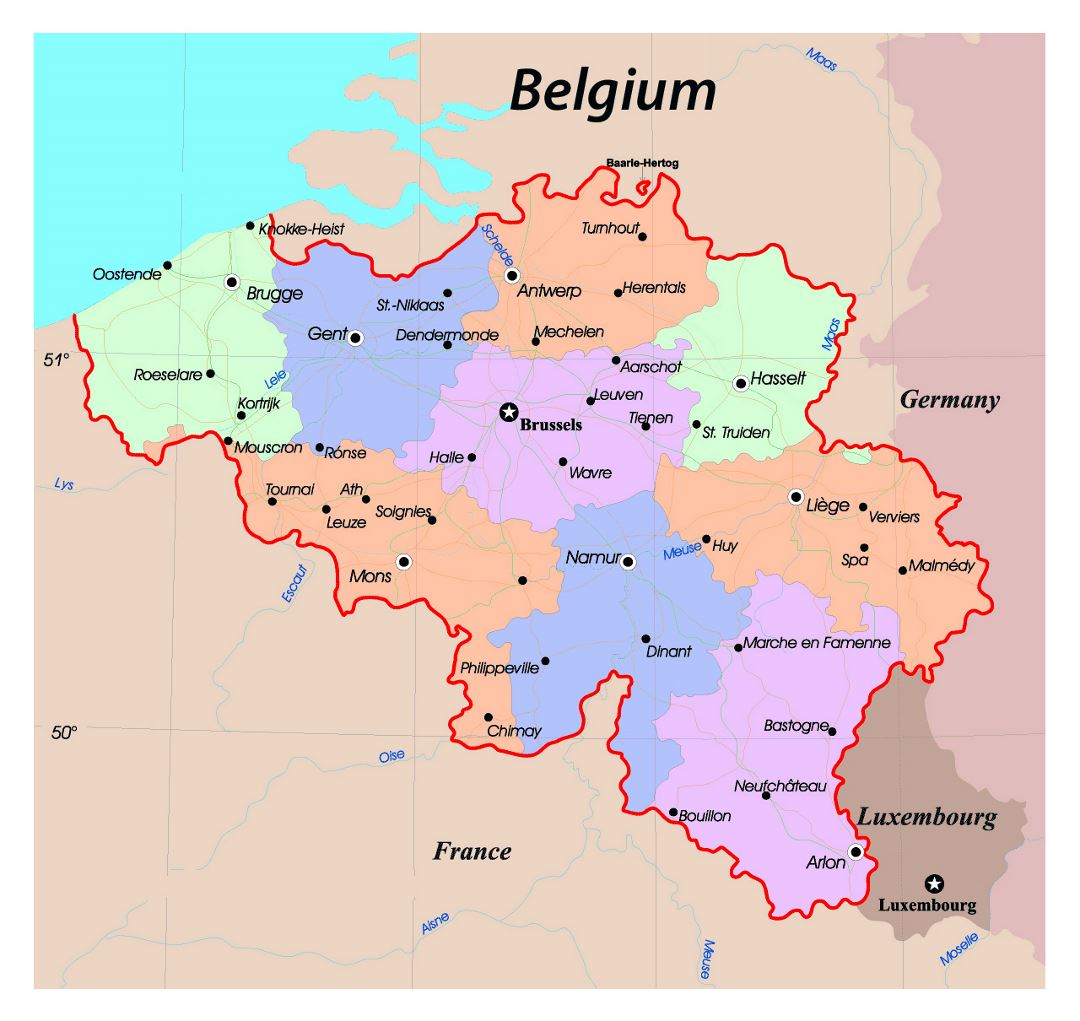 Detailed Administrative Map Of Belgium With Roads And Major Cities