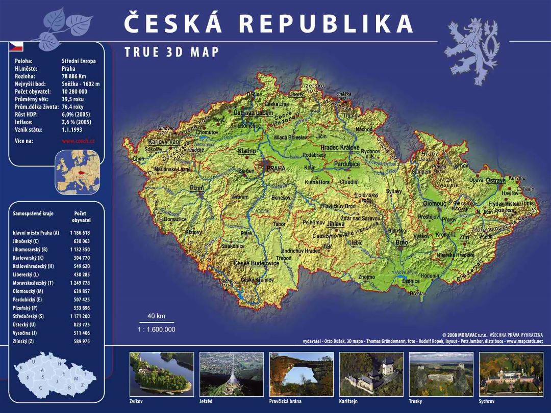 Large tourist map of Czech Republic