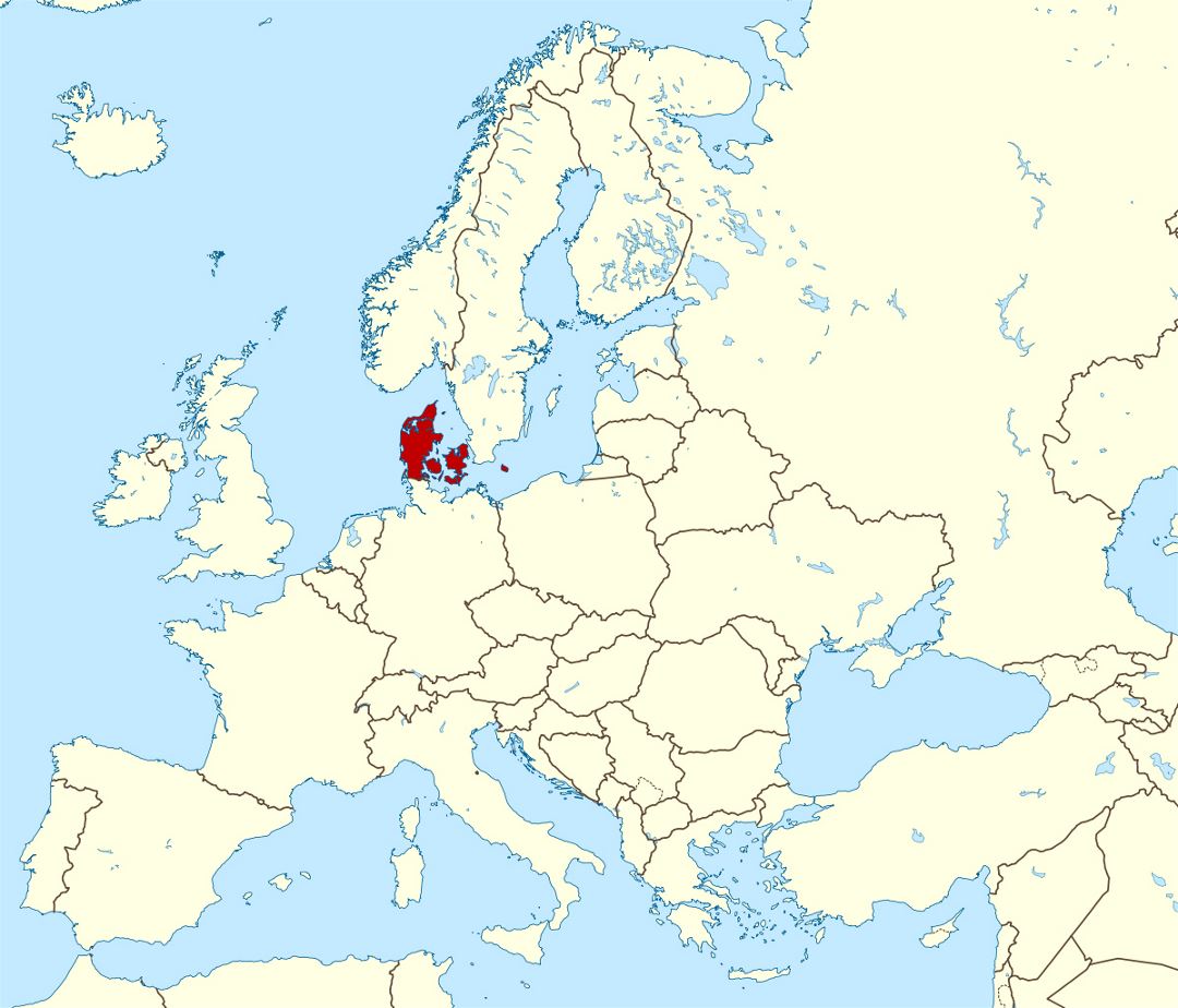 Large location map of Denmark