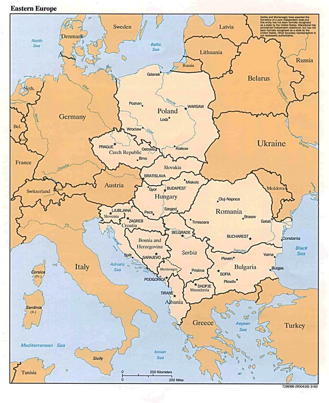Detailed political map of Eastern Europe - 1993