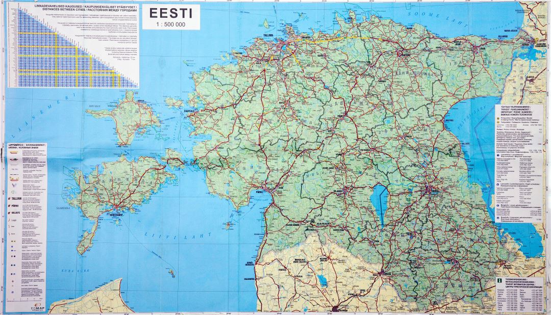 Large scale road map of Estonia