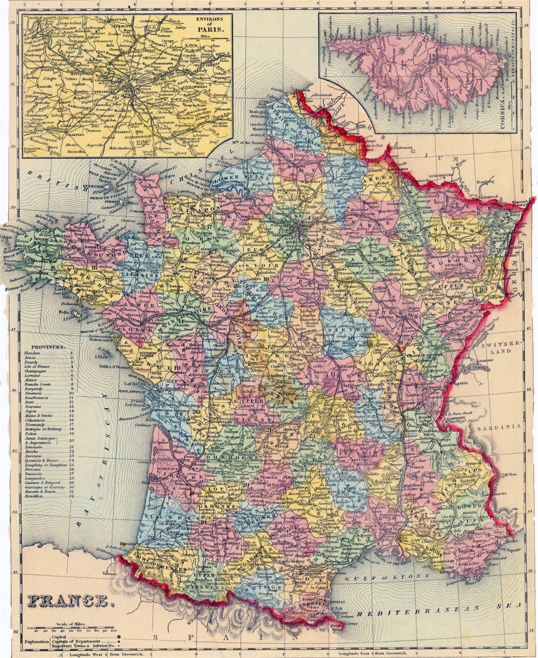 Large detailed old political and administrative map of France - 1857