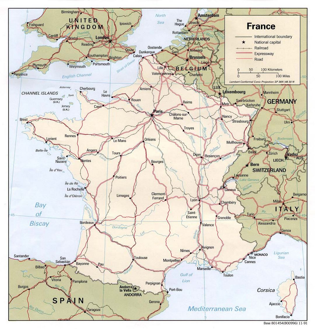 Large political map of France - 1991