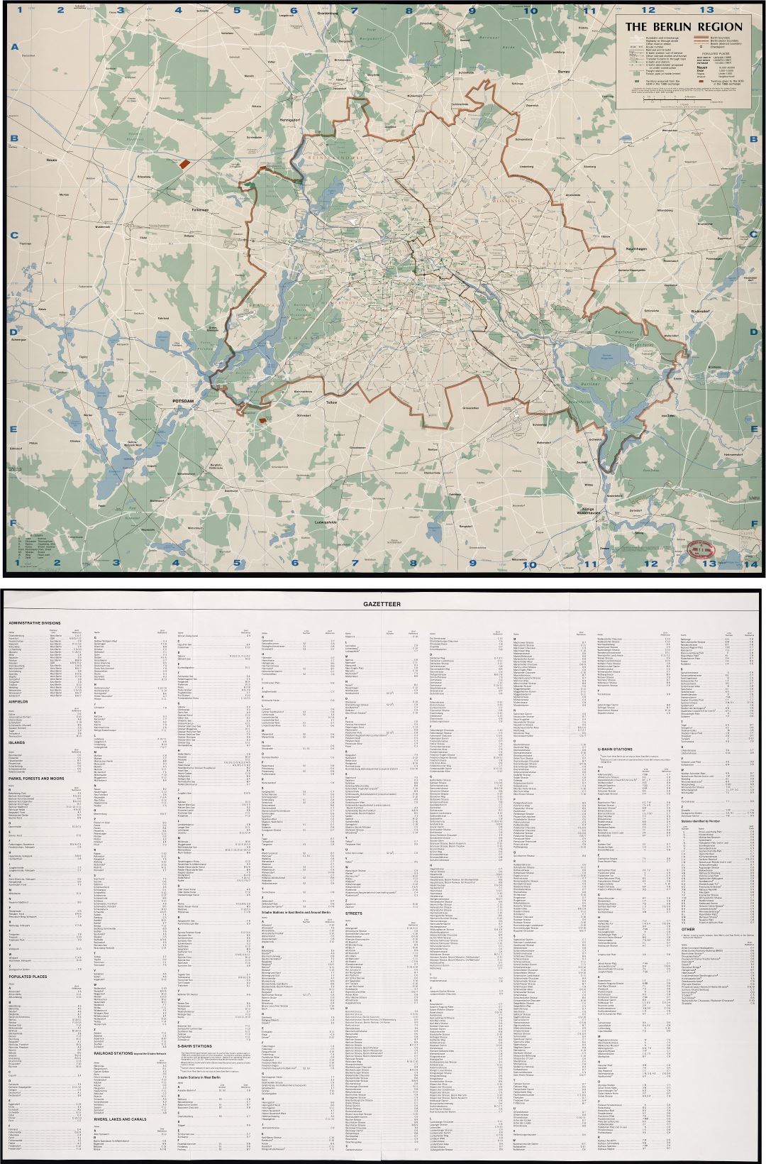 Large scale detail map of the Berlin region - 1989
