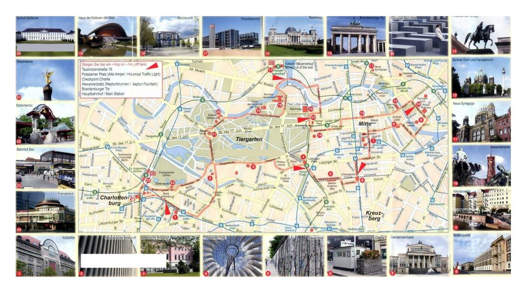 Large tourist map of central part of Berlin city