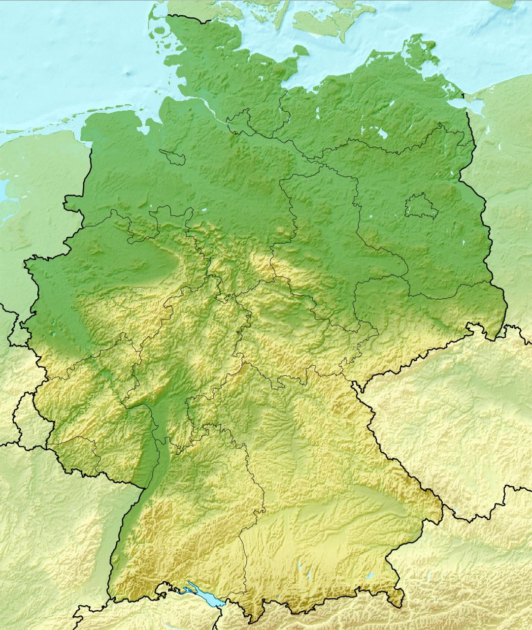 Detailed relief map of Germany