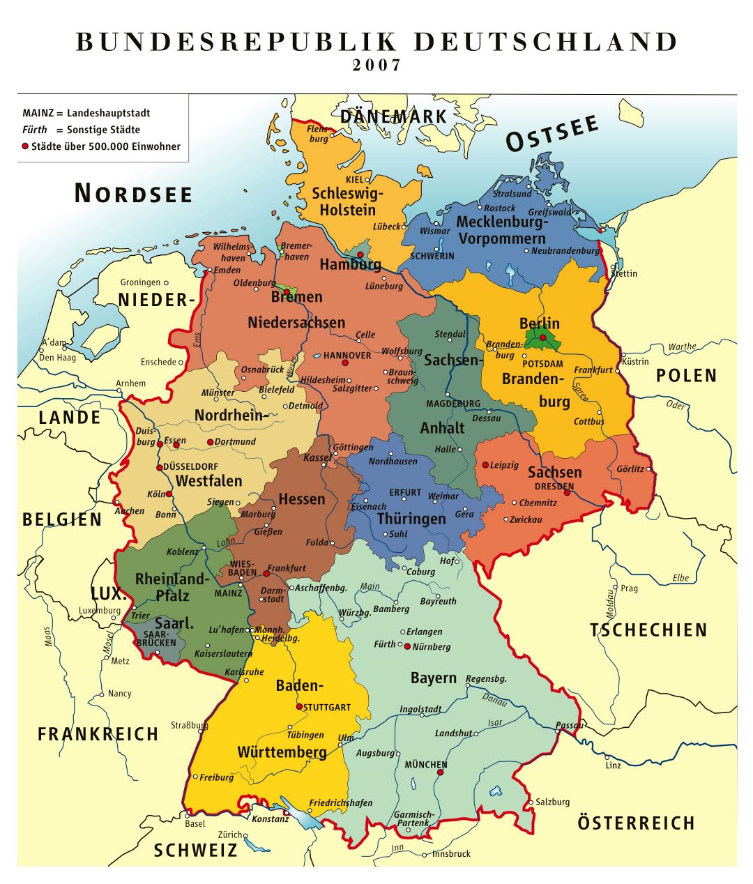 Large detailed administrative map of Germany