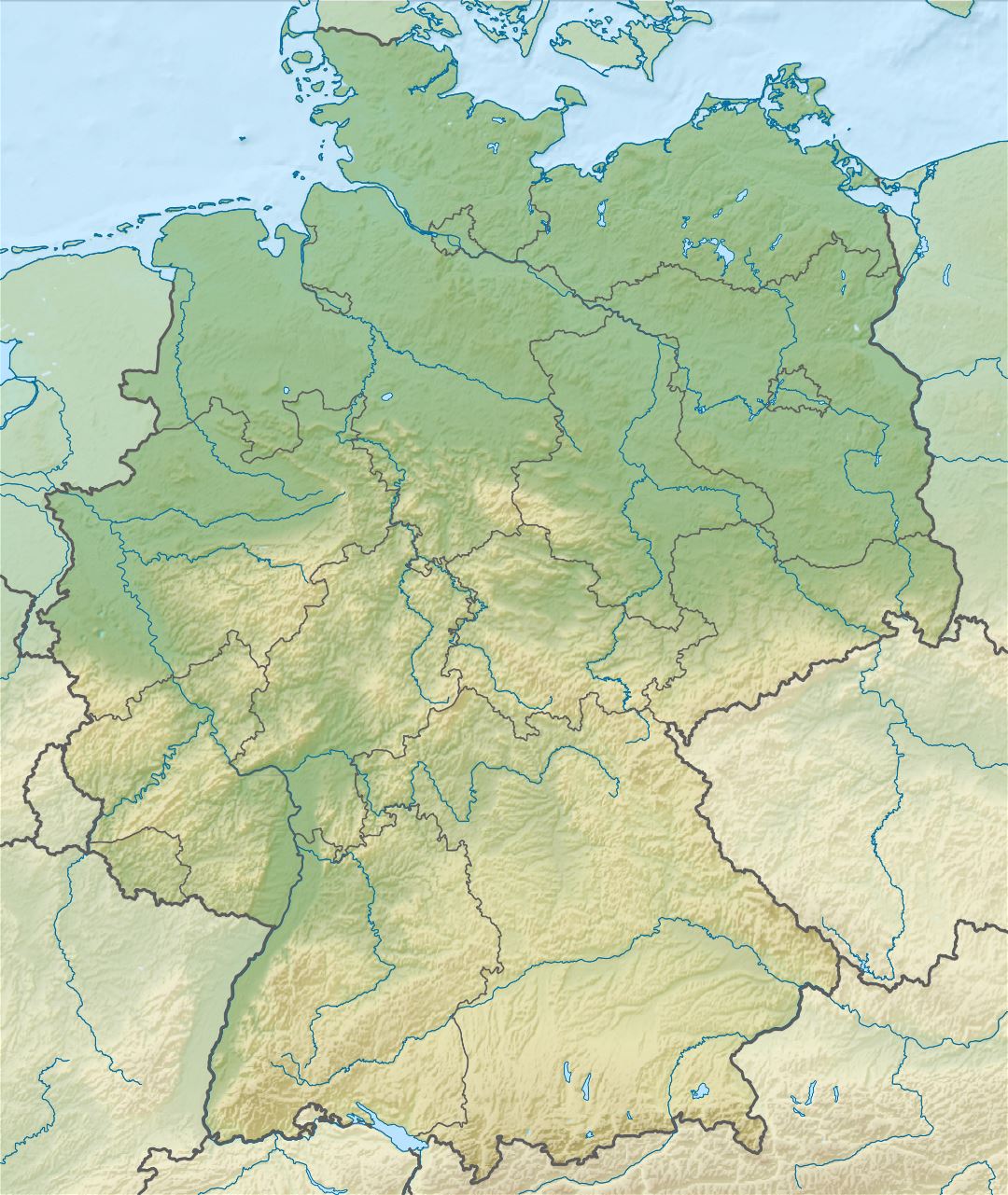 Large detailed relief map of Germany