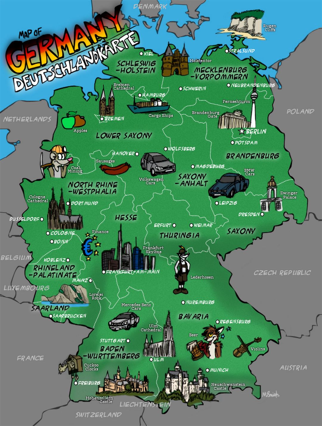 Large illustrated map of Germany