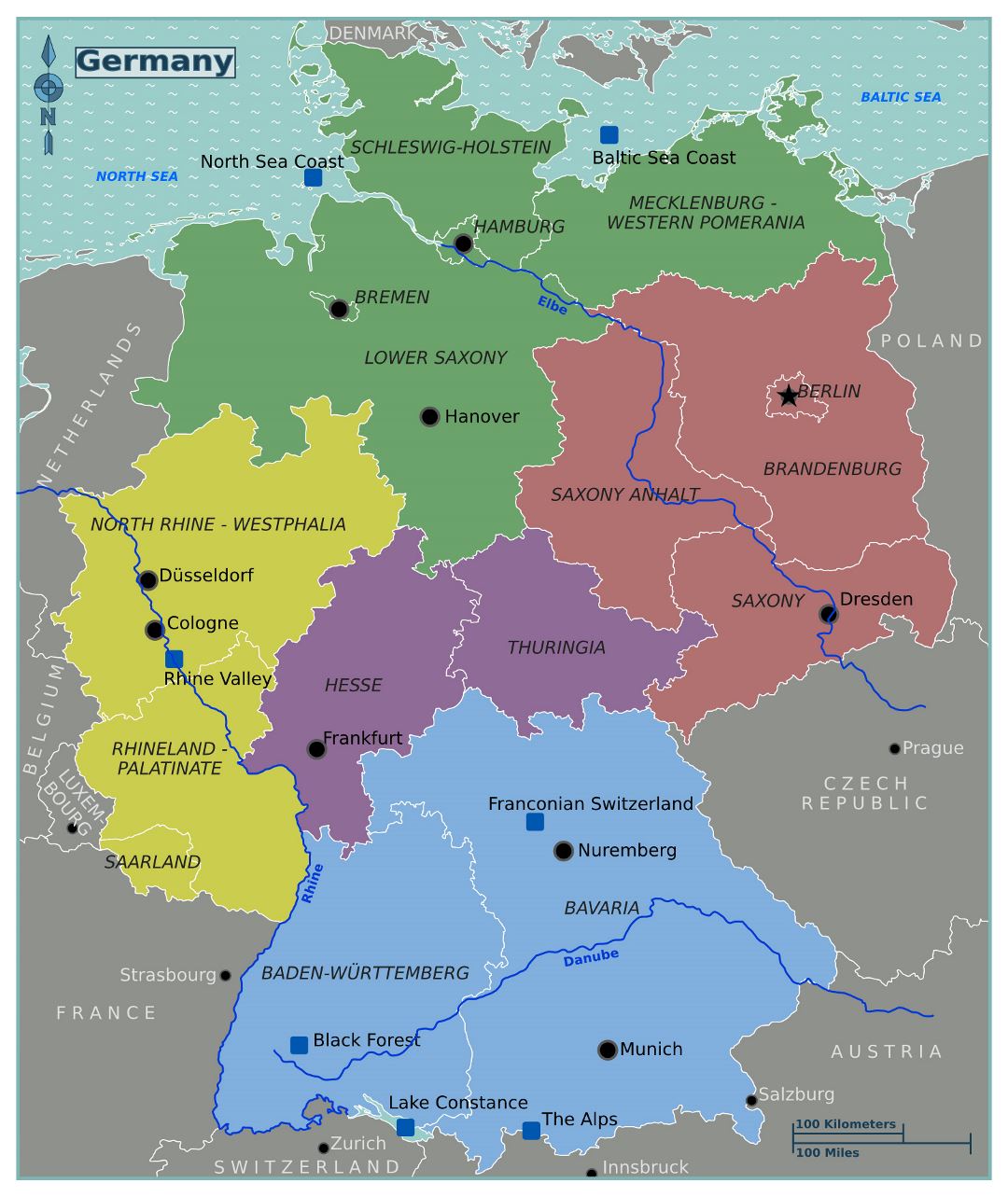 Large regions map of Germany