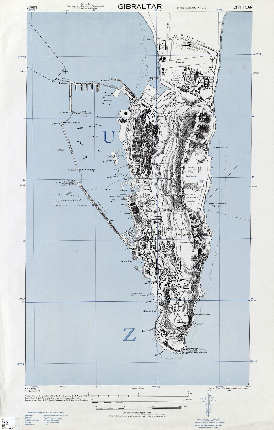 Large detailed topographic map of Gibraltar with buildings