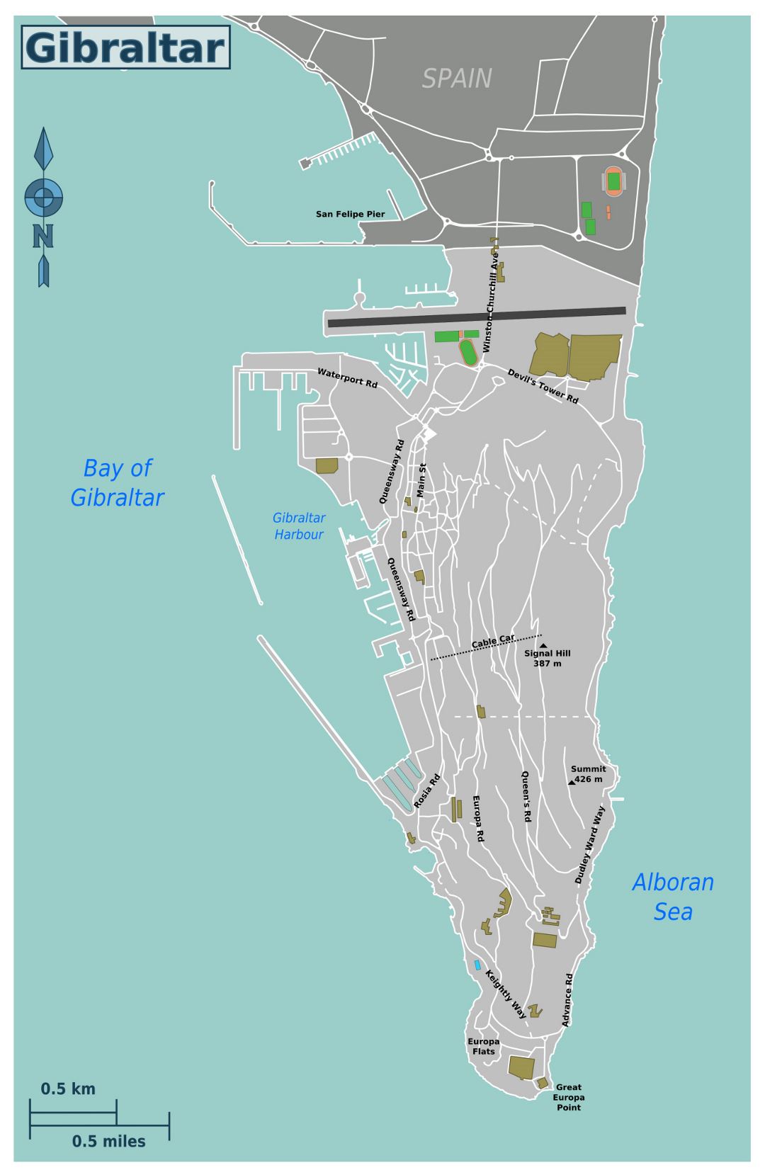 Large road map of Gibraltar