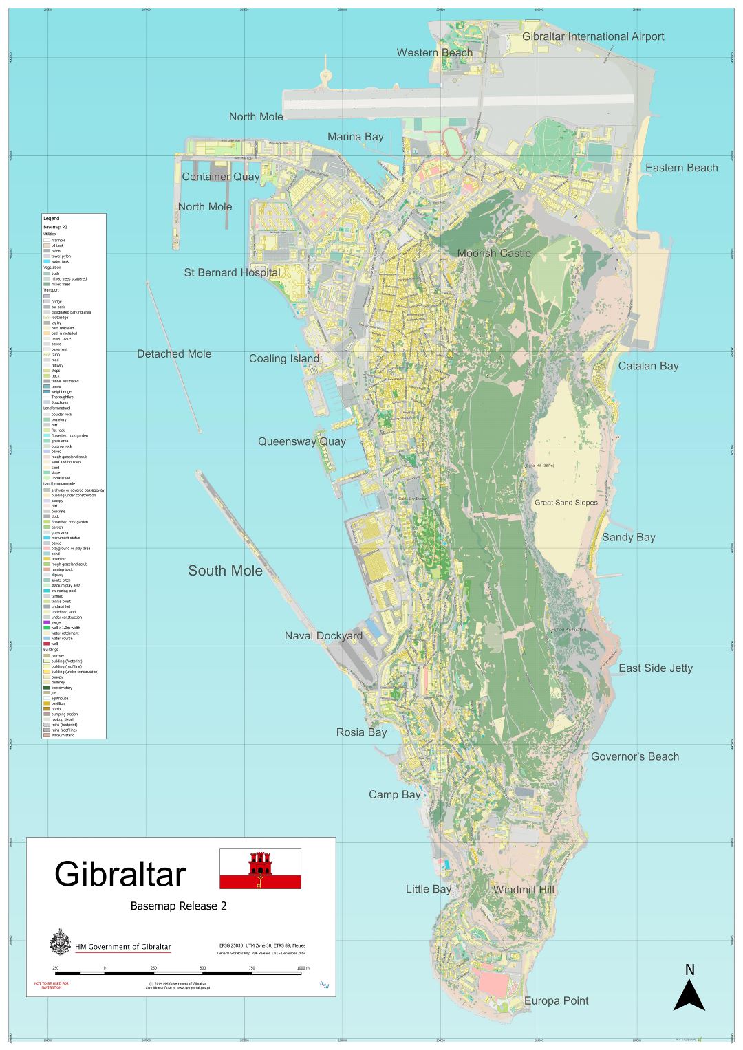 Large scale full map of Gibraltar