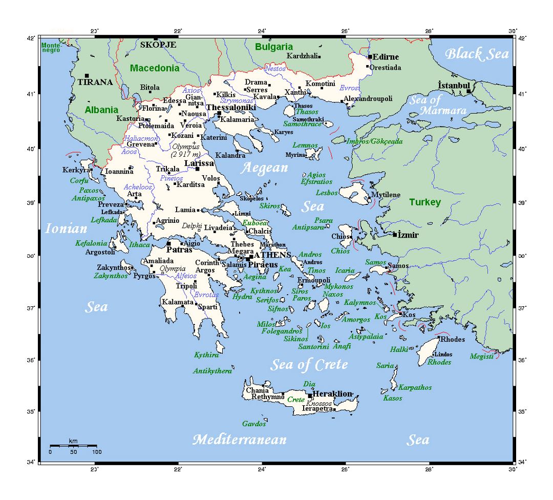 Detailed map of Greece with cities