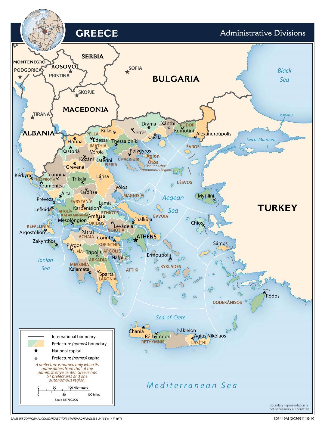 Large scale administrative divisions map of Greece - 2010