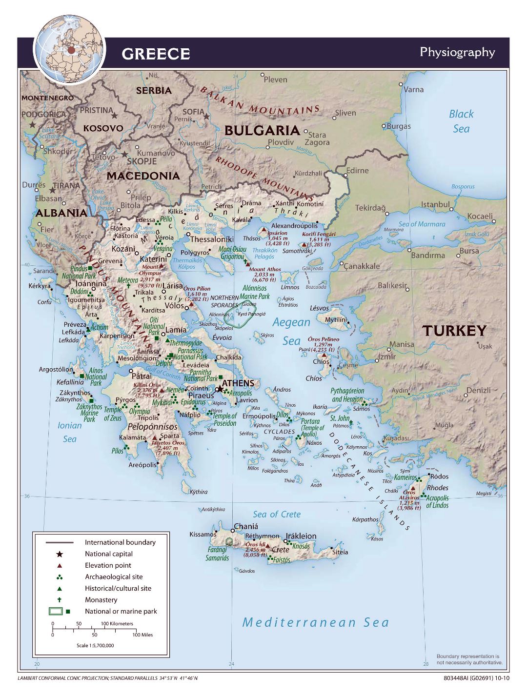 Large scale physiography map of Greece - 2010