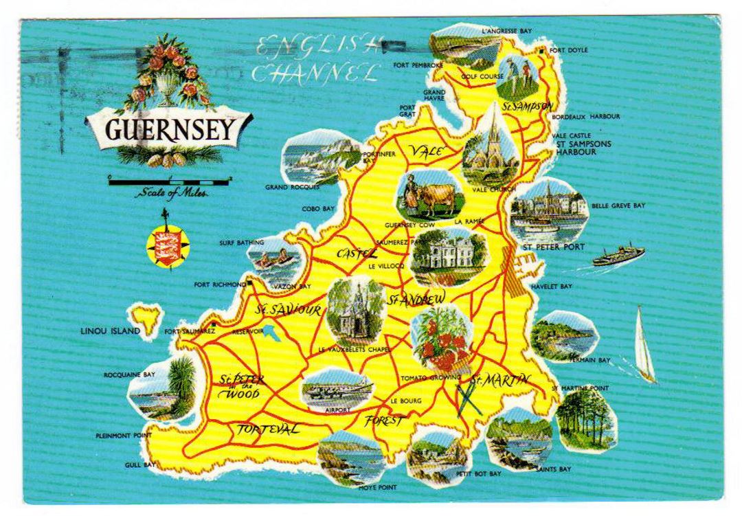 Detailed tourist illustrated map of Guernsey