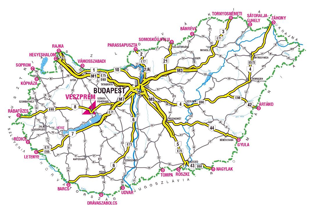 Large highways map of Hungary