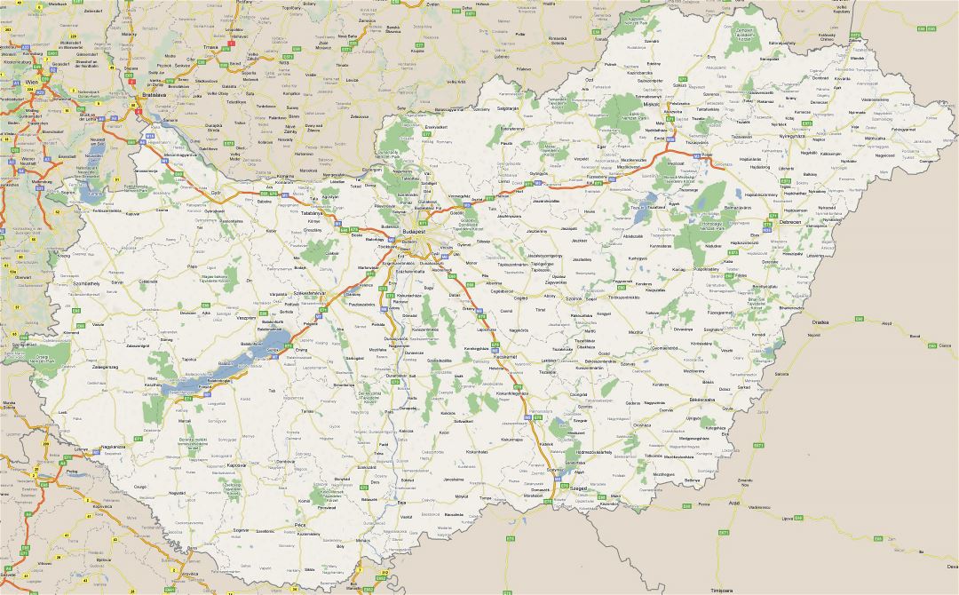Large road map of Hungary with cities